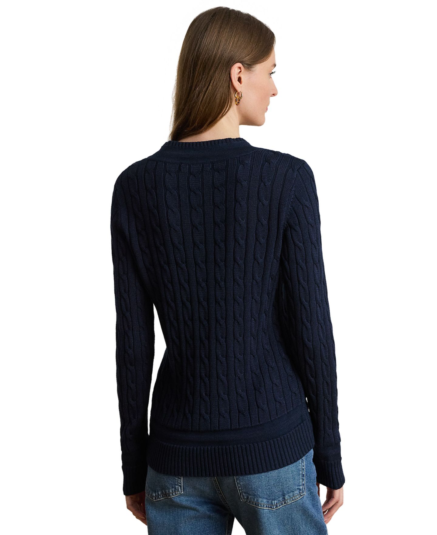 Женский свитер Lauren Ralph Lauren Petite Long-Sleeve V-Neck Cable Knit, цвет: Тёмно-синий — фото 4
