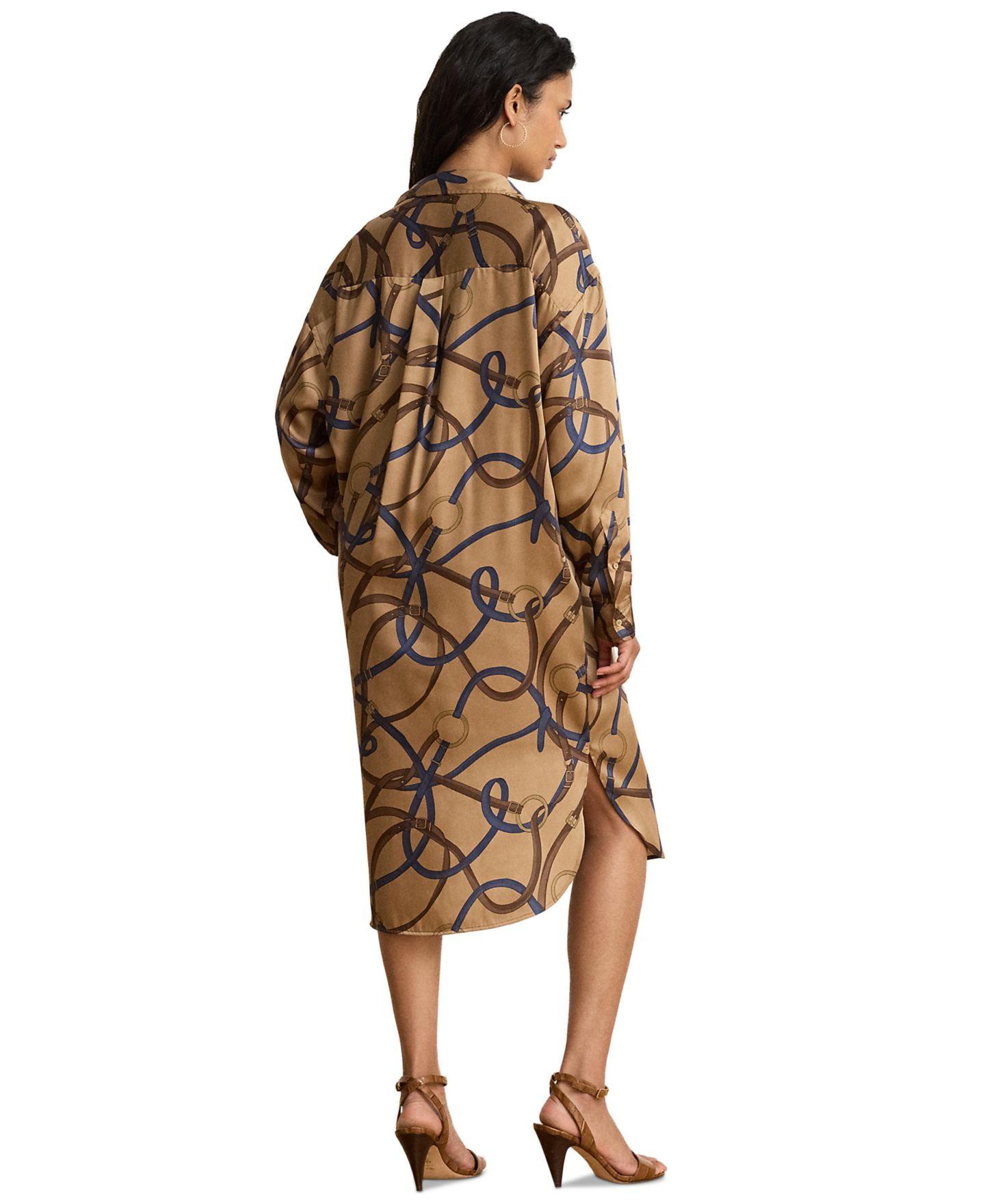 Женское платье Lauren Ralph Lauren Petite Belting Print Collared Midi, цвет: Верблюжий разноцветный — фото 5