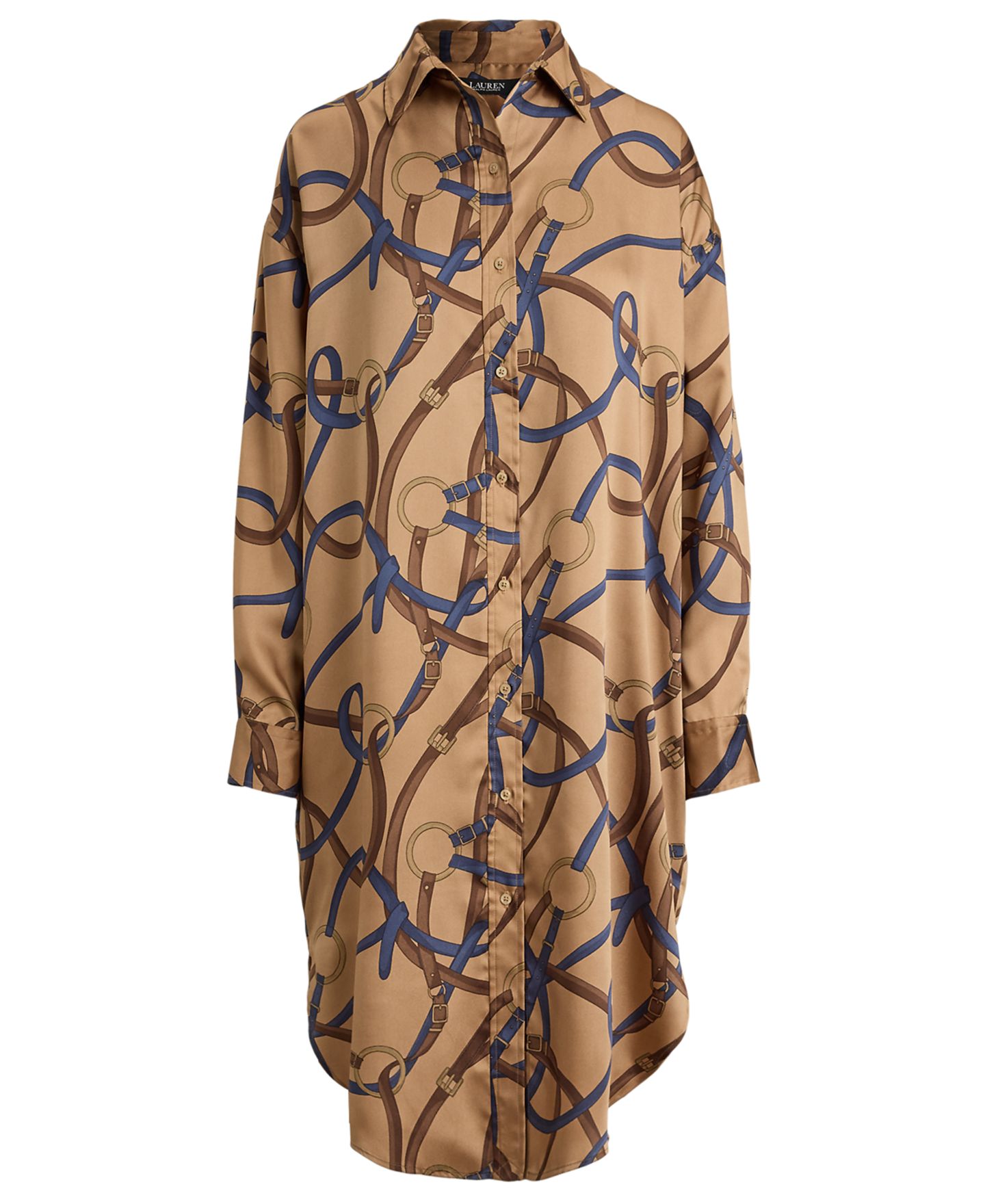 Женское платье Lauren Ralph Lauren Petite Belting Print Collared Midi, цвет: Верблюжий разноцветный — фото 7