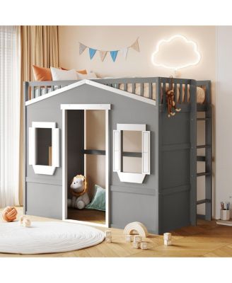 Twin Size House Loft Bed With Ladder