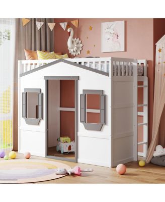 Twin Size House Loft Bed With Ladder