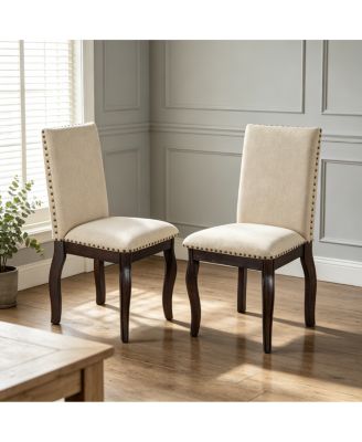 Set of 2 Upholstered Wood Dining Chairs with Nailhead Trim