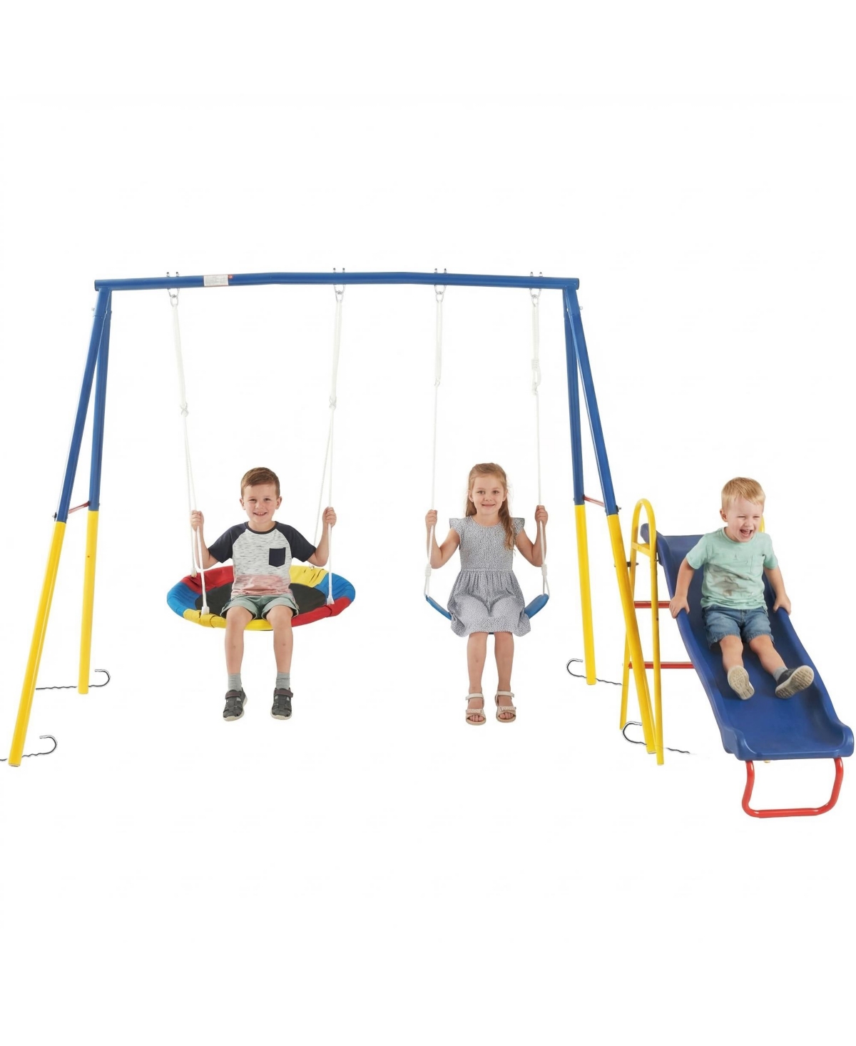 Zeny Swing Sets for Backyard with Kids Slide Outdoor Heavy-Duty Metal Playset 3 in 1 Swing Set with Slide