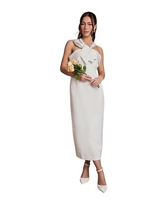 coast wedding guest dresses Women's Cap Sleeve Pleated Skirt Midi Dress in Pink | Size: 10 The fitted bodice accentuates your figure Coast Women's Cross Front Tie