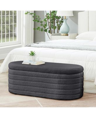 Modern Oval Upholstered Storage Ottoman Bench