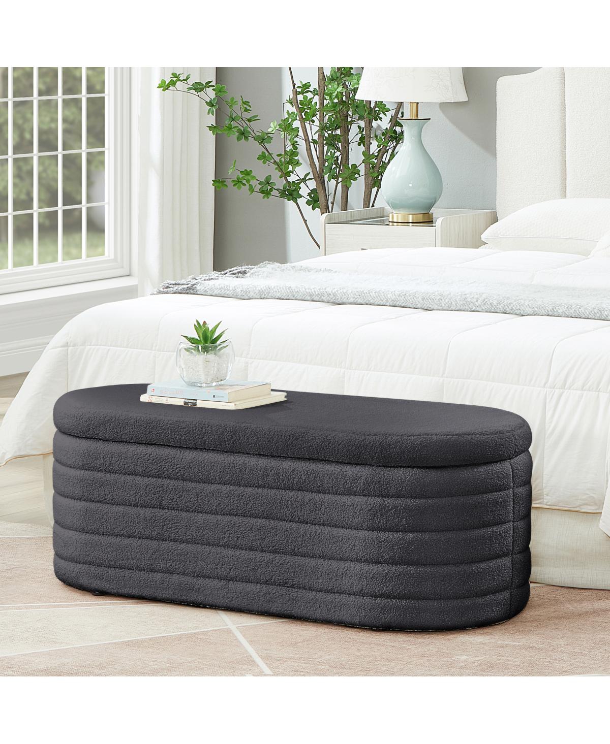 Streamdale Furniture Modern Oval Upholstered Storage Ottoman Bench