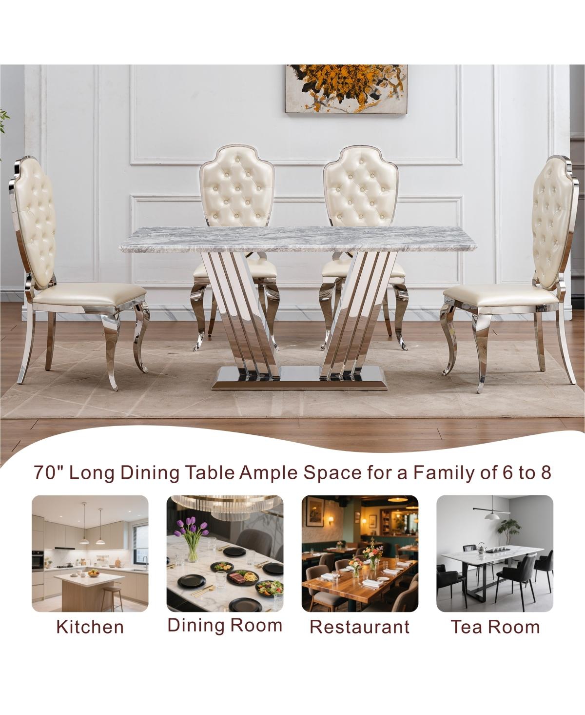 Streamdale Furniture 70'' Rectangular Faux Marble Dining Table with Mirrored Stainless Steel Base