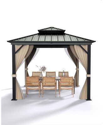 10x10 Feet Hardtop Gazebo for All Weather, with Double Metal Roof, Aluminum Alloy Frame, Net, and Curtain, Permanent Building for Patio, Deck
