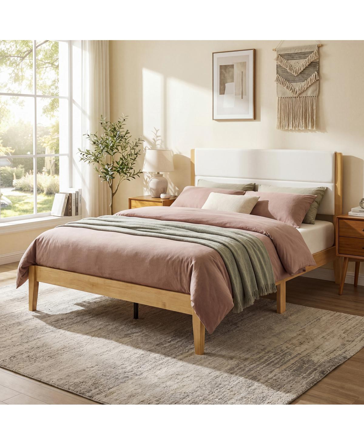 Streamdale Furniture Mid-Century Modern Upholstered Platform Bed Frame