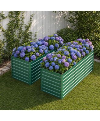 2-Pack 93.7''x31.5''x32.3'' Ergonomic Raised Metal Garden Bed with 8 Reinforcing Rods