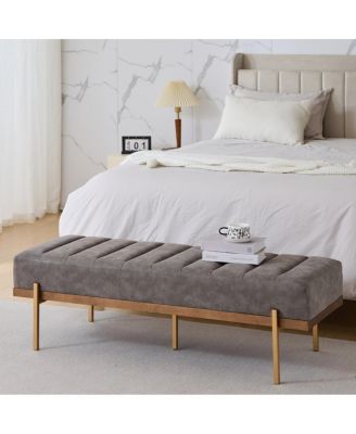 Upholstered Channel Tufted Ottoman Bench Seat with Gold Legs
