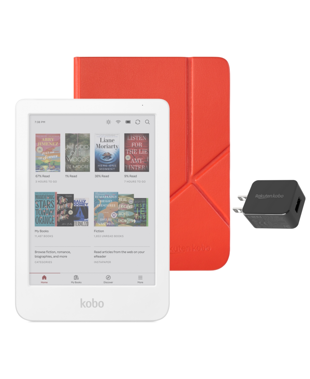 Kobo Clara 16 Gb Colour eReader with Cayenne Sleep Cover Case and Ac Bundle - Cayenne red
