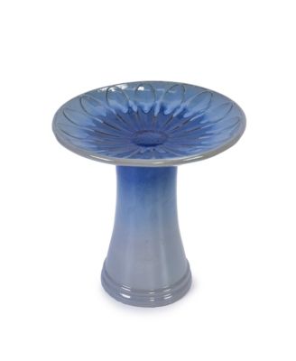 17 Inch Ceramic Bird Bath for Outside, Elegant Tall Outdoor Bird Bath for Outdoors with floral Pattern
