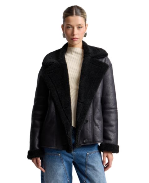 Женское пальто Avec Les Filles Collared Faux Shearling, цвет: Чёрный