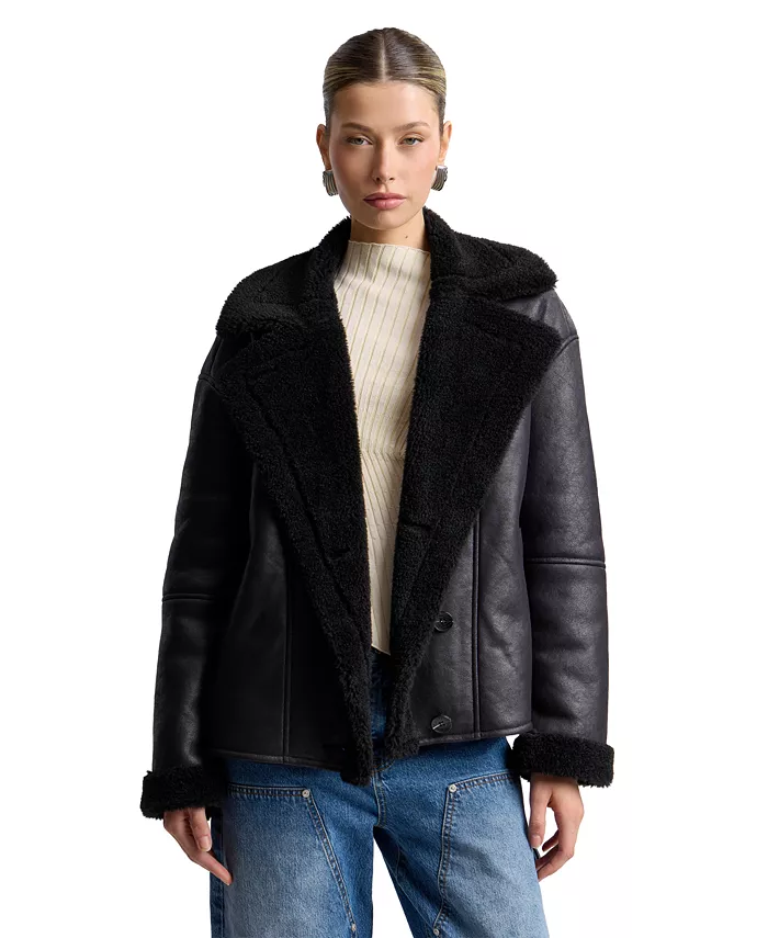 Women's Collared Faux Shearling Coat - thumbnail 9