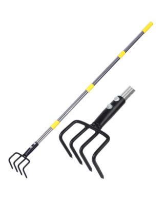 Garden Hand Tiller Cultivator 4-Tine Adjustable Long Handle Heavy Duty Weeding Tool Raised Beds soil Loosener Flower Vegetable Gardens