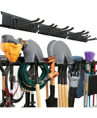 Wall-mounted storage rack with adjustable hooks