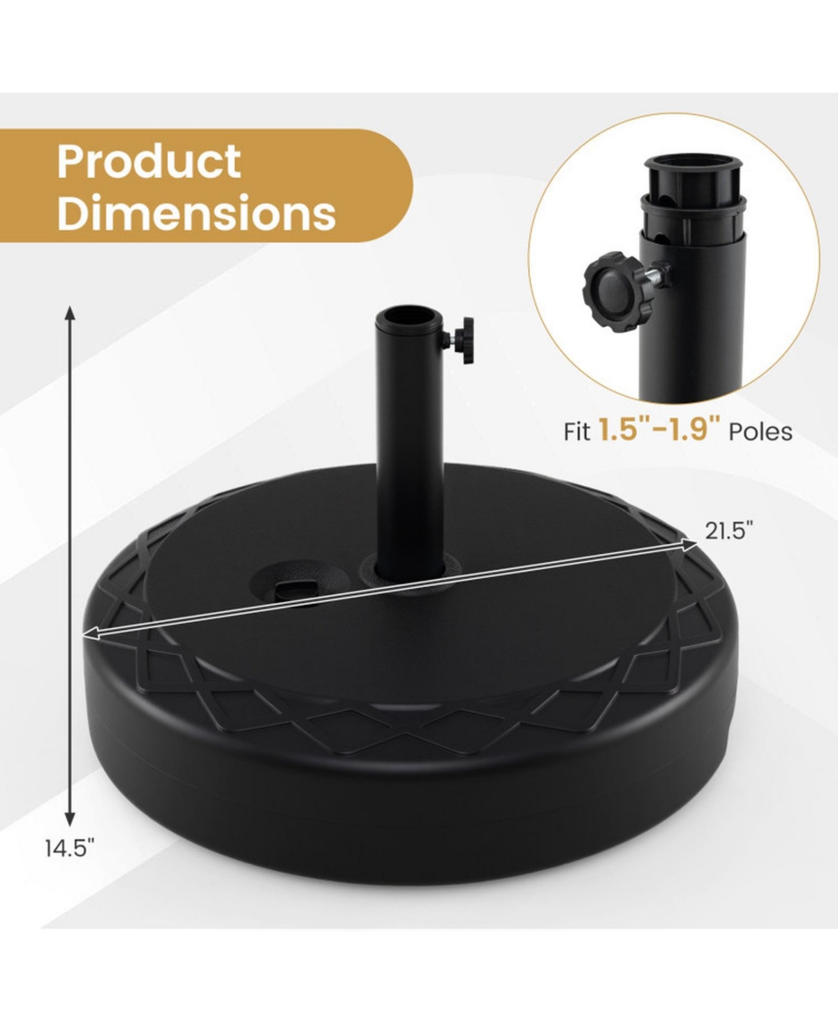 Gouun Fillable 90 Lb Round Patio Umbrella Stand with Dual Adapters