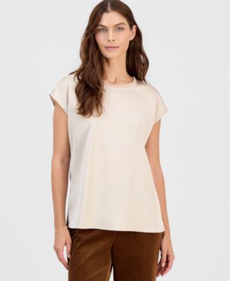 Women's Sleeveless Fringe Boat Neck Satin Blouse