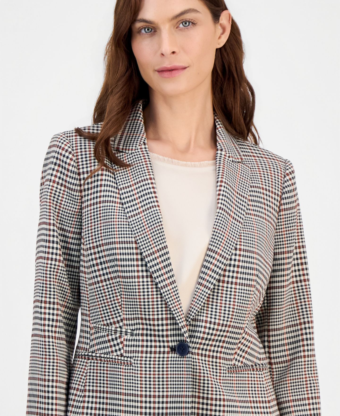 Женский пиджак Tahari ASL Petite Plaid One-Button Blazer, цвет: Карамельный чёрный — фото 3