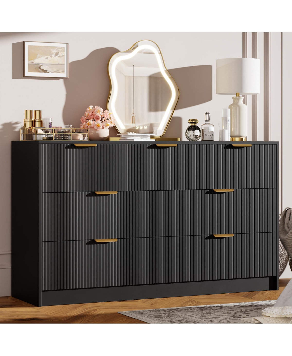 gaomon Fluted Drawers Dresser For Bedroom, Wide Modern Chest of with Metal Handles, Living Room, Entryway