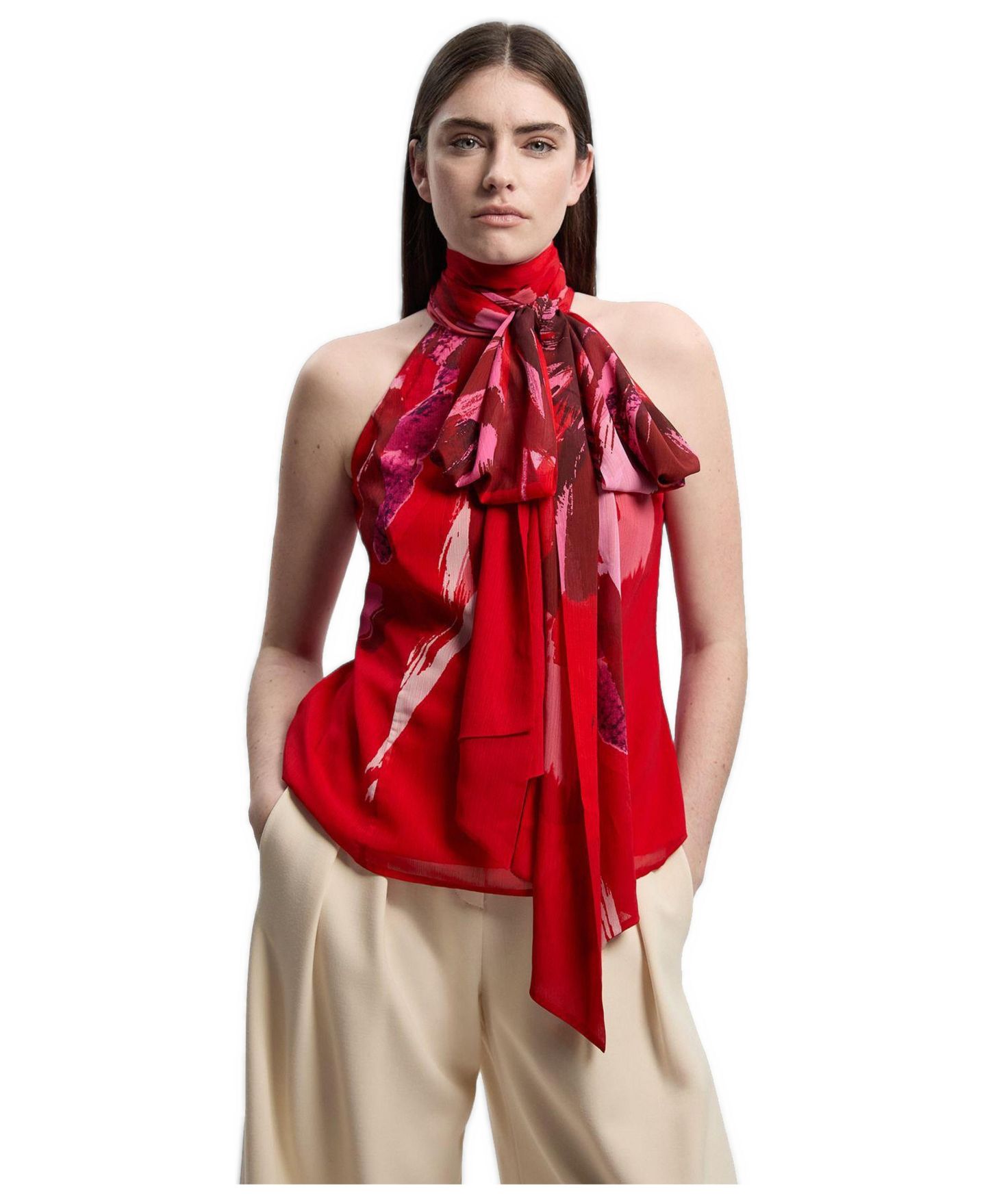 Женский топ Karen Millen Tie Neck Sleeveless, цвет: Разноцветный — фото 1