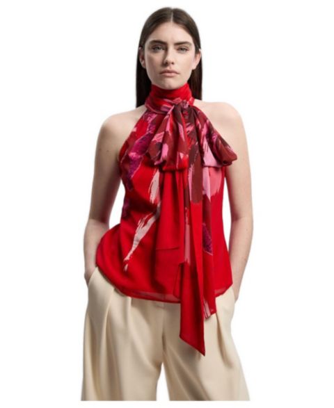 Женский топ Karen Millen Tie Neck Sleeveless, цвет: Разноцветный