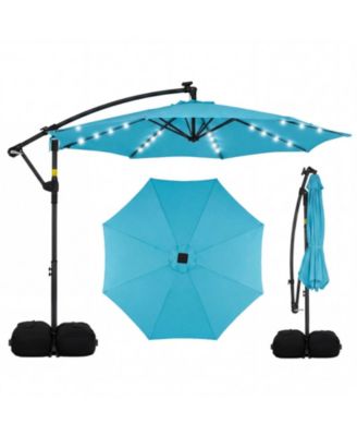 10 Ft Solar LED Offset Cantilever Patio Hanging Outdoor Market Umbrella