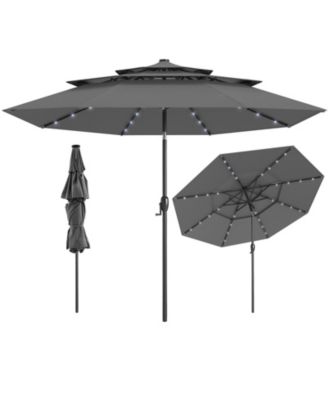 10 Feet Solar Patio Umbrella with 32 LED Lights 3-Tier Vented Top