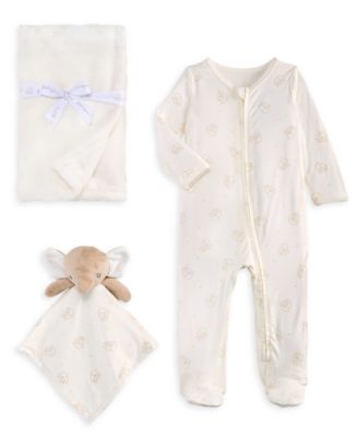 Baby Boys' or Baby Girls' Elephant Blanket, Security Blanket and Footed Coverall, 3-Piece Set