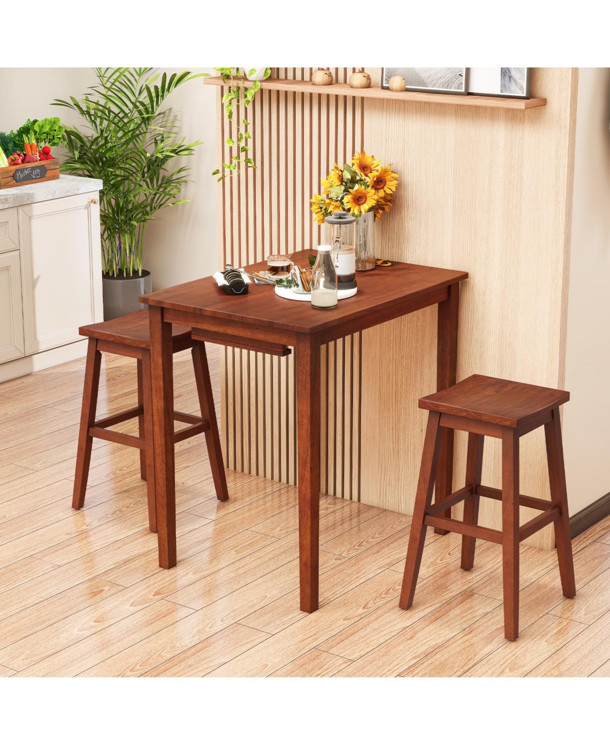 Sugift 3-Piece Bar Table Set with Pub Table and 2 Saddle Stools