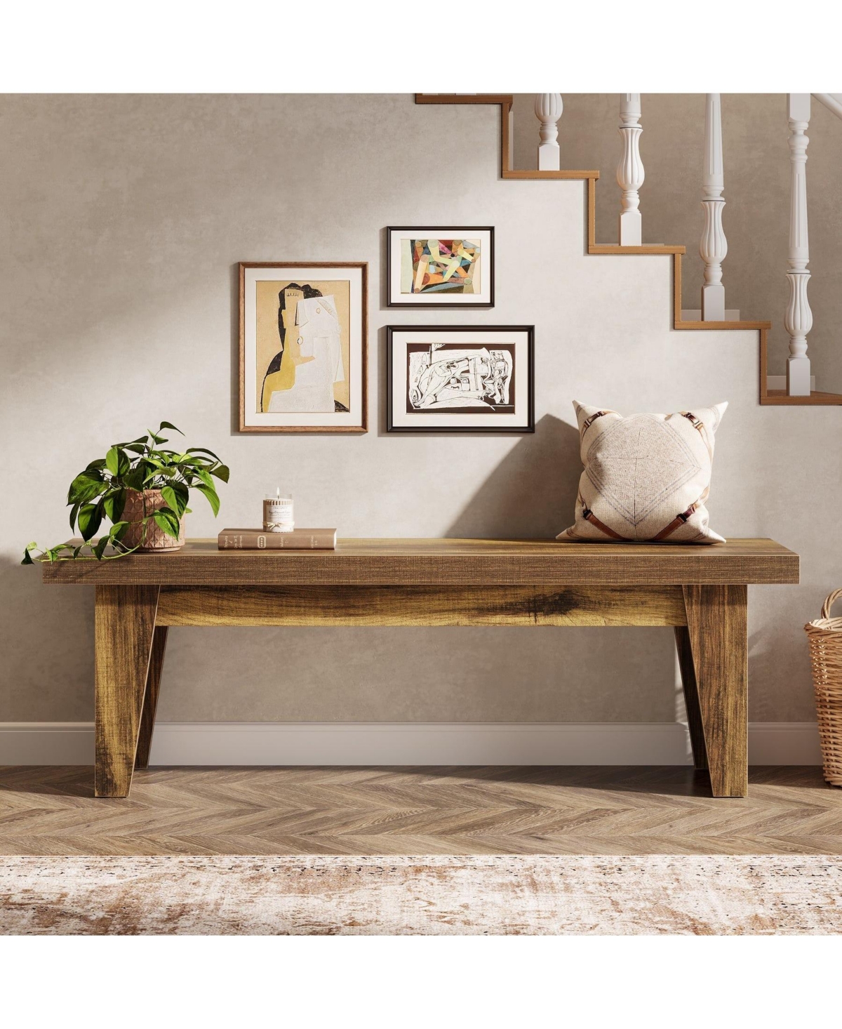 Slickblue 55" Farmhouse Entryway Bench with Shoe Storage