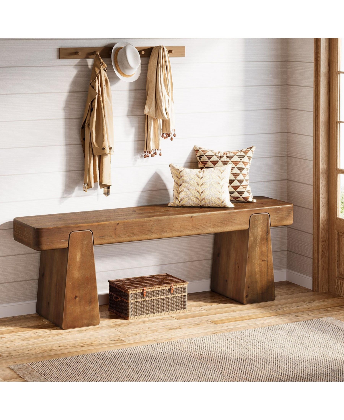 Slickblue 47" Solid Wood Farmhouse Entryway Shoe Bench