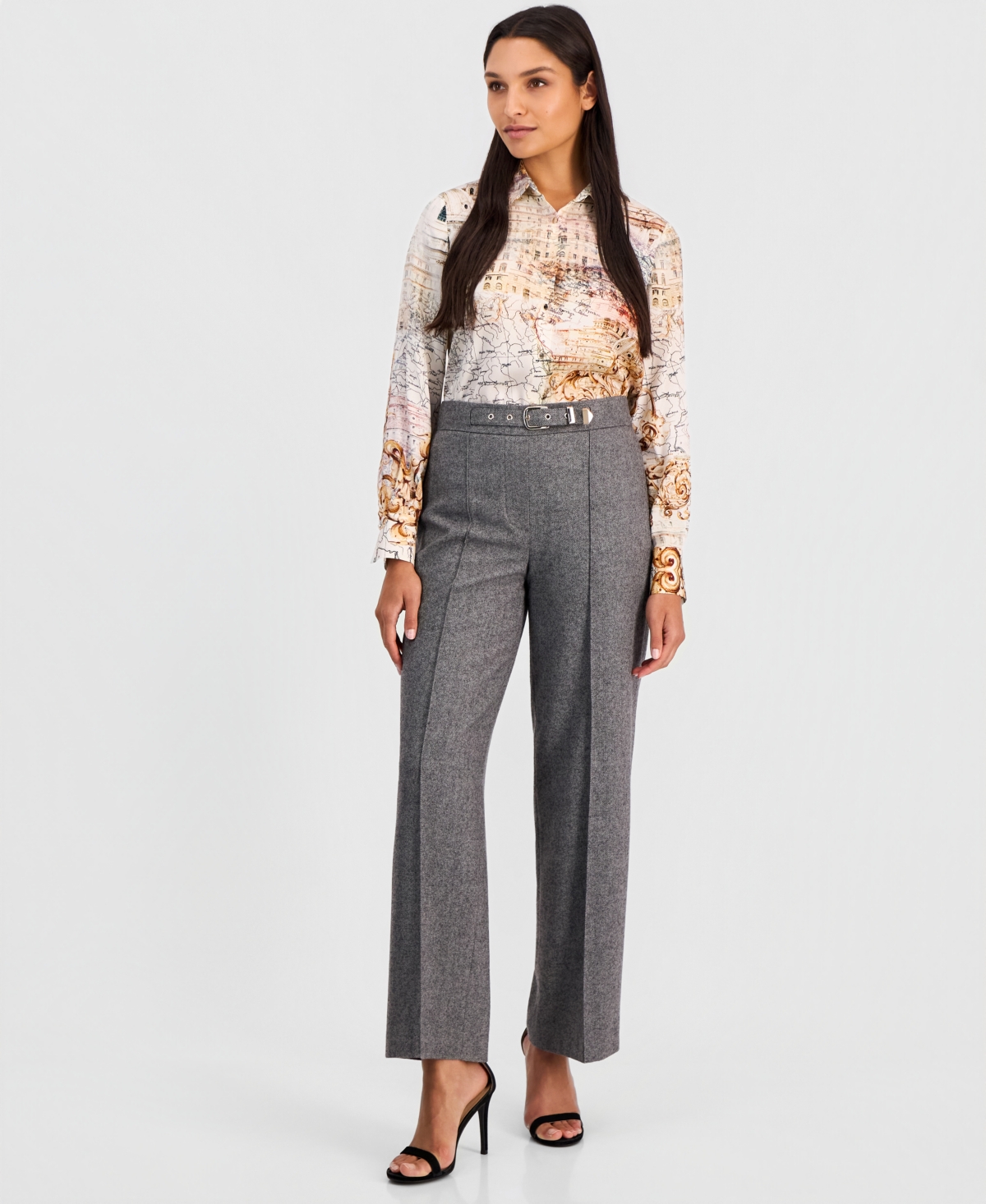 Elie Tahari Women's Brenda Wide-Leg High-Waisted Wool-Blend Pants