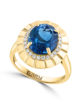 London Blue Topaz (5 ct. t.w.) & Diamond (1/5 ct. t.w.) Ring in 14k Gold over Sterling Silver