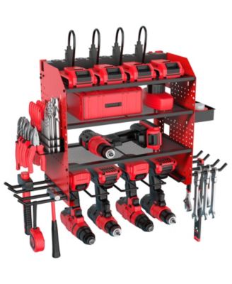 Garstor Power Tool Organizer Wall Mount Charging Station Drill Holder Hooks Storage Rack Father Gift