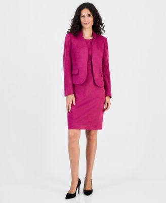 Women's Faux Suede Collared Open-Front Blazer & Sleeveless Sheath Dress
