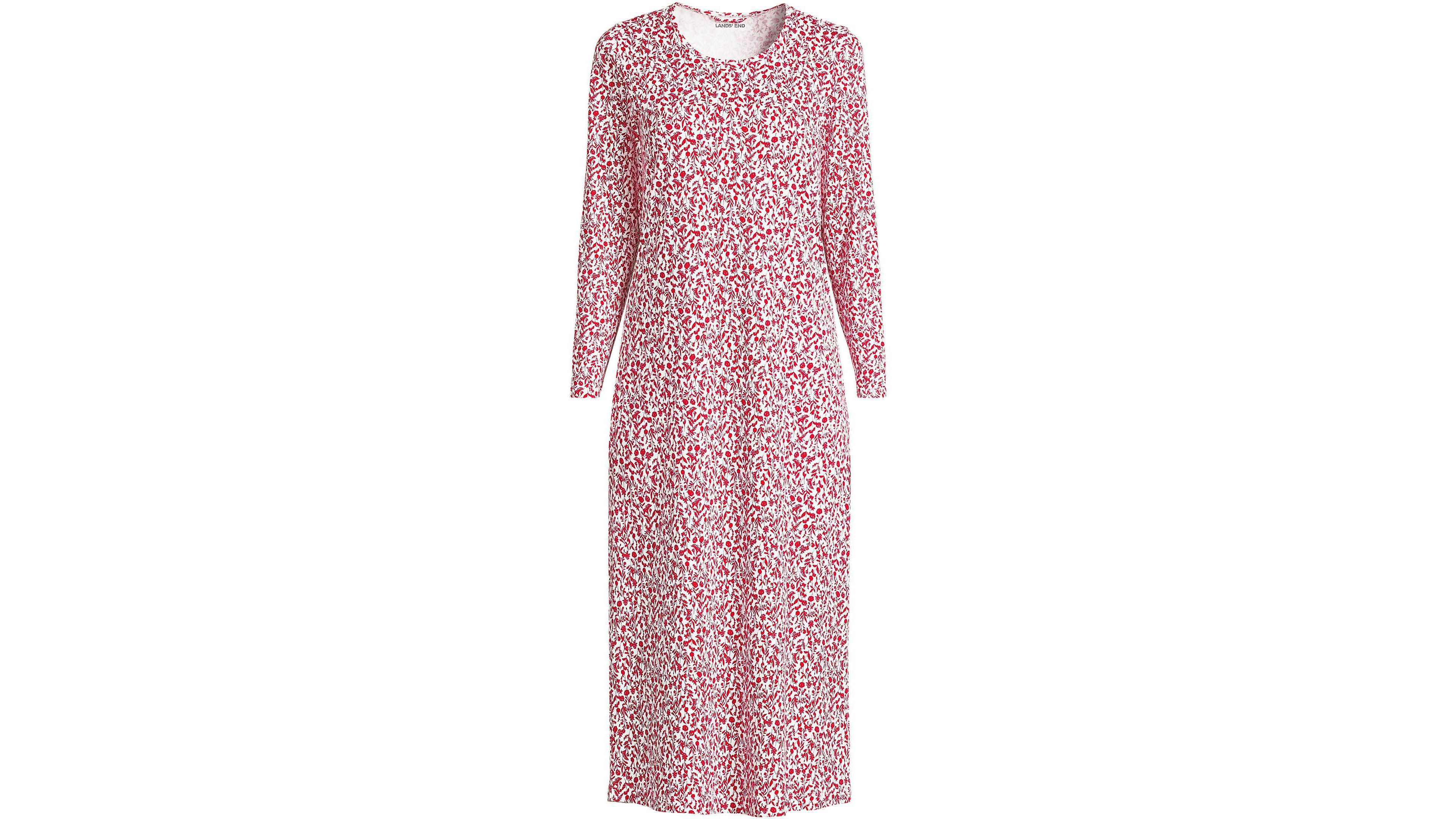 Lands' End Women's Tall Cotton Long Sleeve Midcalf Nightgown
