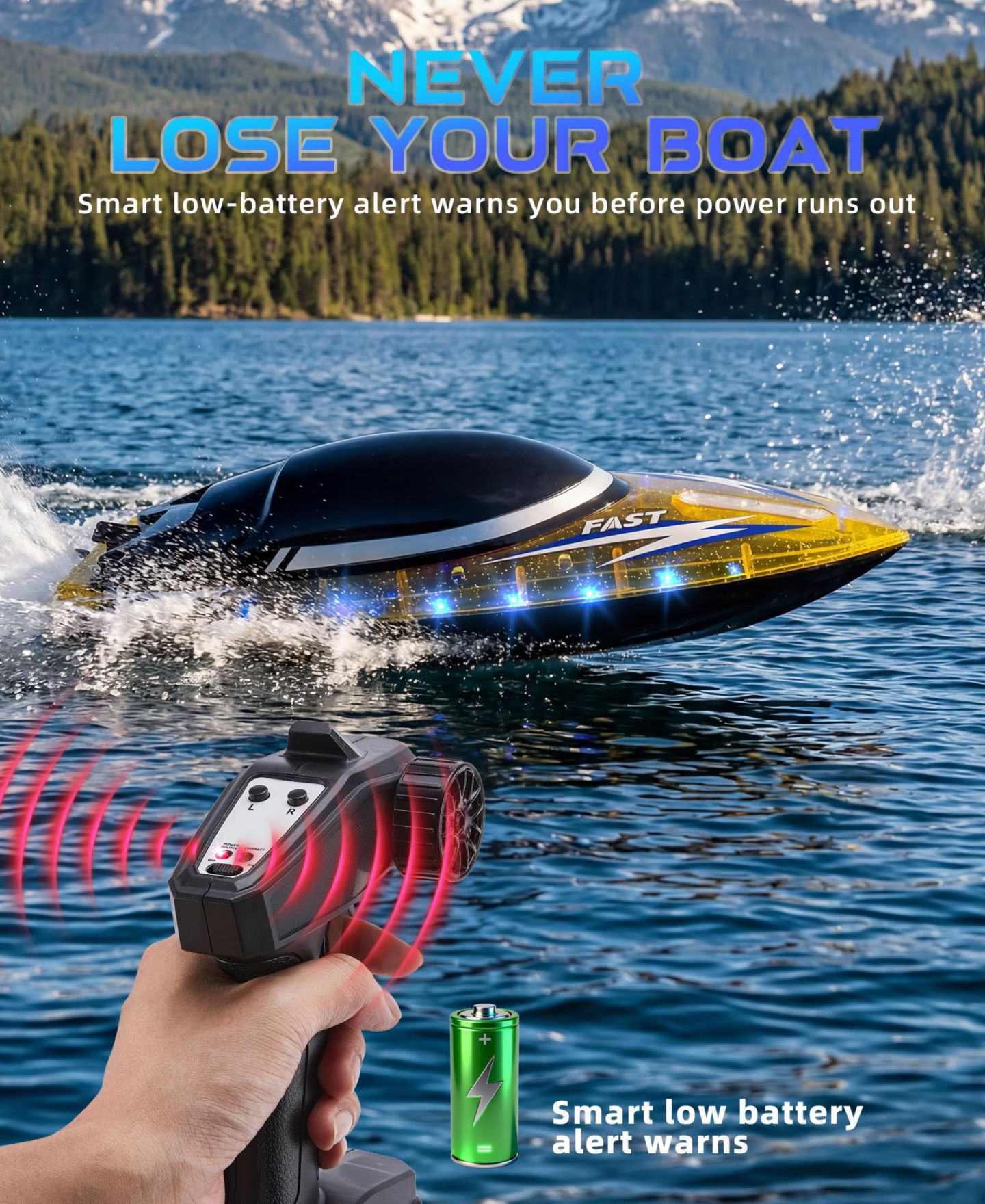 Детская игрушка SUGIFT Remote Control Boat 30KMH High Speed RC Racing Boat for Pool Lake Kids, цвет: Жёлтый — фото 2