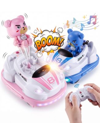 RC Bumper Cars Toys 2 Pack Kids LED Battle Set with Pop Up Figures