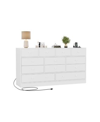 12 Drawer Dresser with Power Outlets and USB Ports for Bedroom, Living Room, Hallway