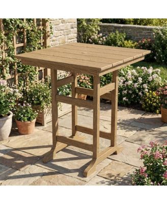 31.5" Square HDPE Wood Grain Outdoor Bar Table – 39.6" High Weatherproof Pub Table with Umbrella Hole, 300 lb Capacity for Patio and Poolside