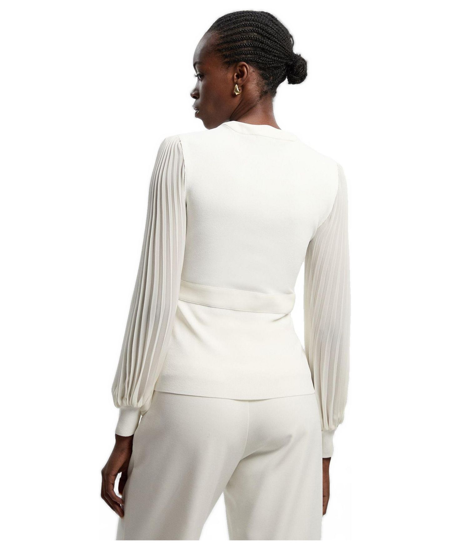 Женский топ Karen Millen Pleated Sleeve Zip-Neck, цвет: Слоновая кость — фото 4