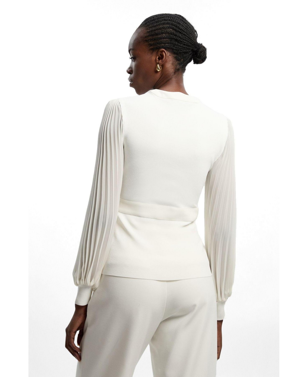 Karen Millen Women's Pleated Sleeve Zip-Neck Top