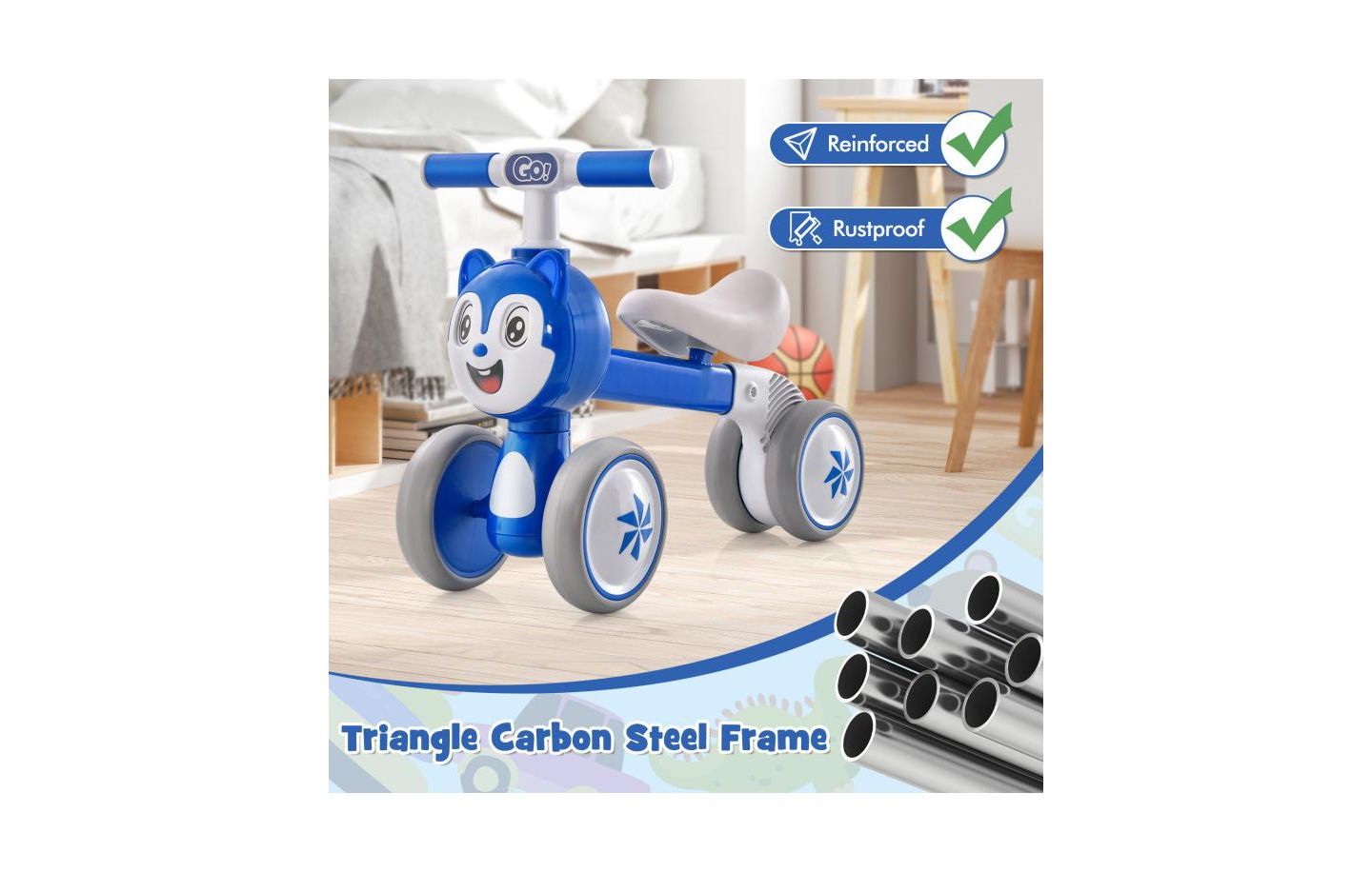 Детская игрушка Slickblue Lightweight Baby Balance Bike with 4 Wheels No Pedal Design, цвет: Синий — фото 8
