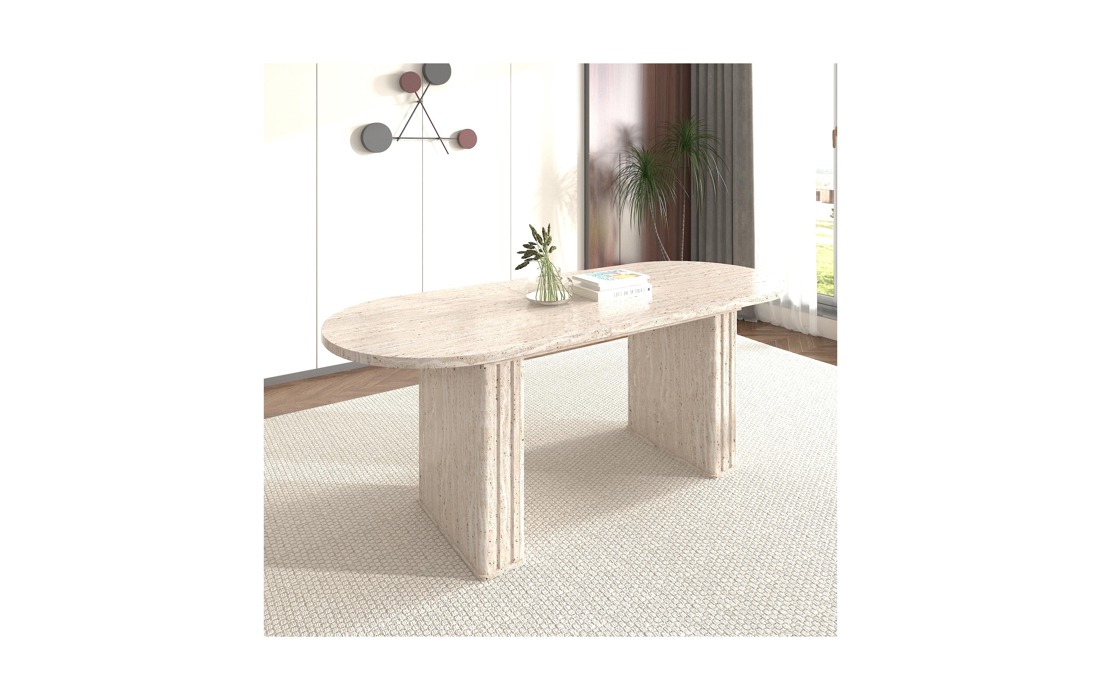 Boyel Living Kitchen extendable dining table for 4-8 people, oval kitchen table with wooden strip base for family living room