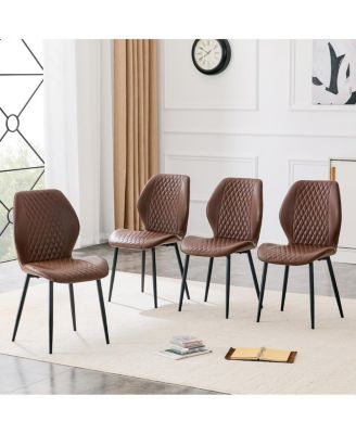 Set of 4 Modern Diamond-Quilted PU Dining Chairs with Metal Legs