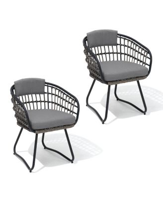 Outdoor Patio Wicker Dining Chairs PE Rattan Seating Set with Cushion