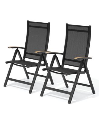 Outdoor Patio Aluminum Folding Teak Armrest Dining Chairs