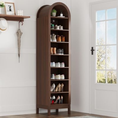 71" Tall 8 Tier Arched Bookcase with Adjustable Shelves, Narrow Bookshelf for Small Spaces